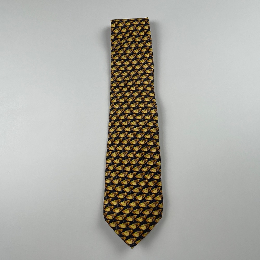 Stefano Conti Navy Yellow Umbrellas Novelty 100% Silk Tie Italy